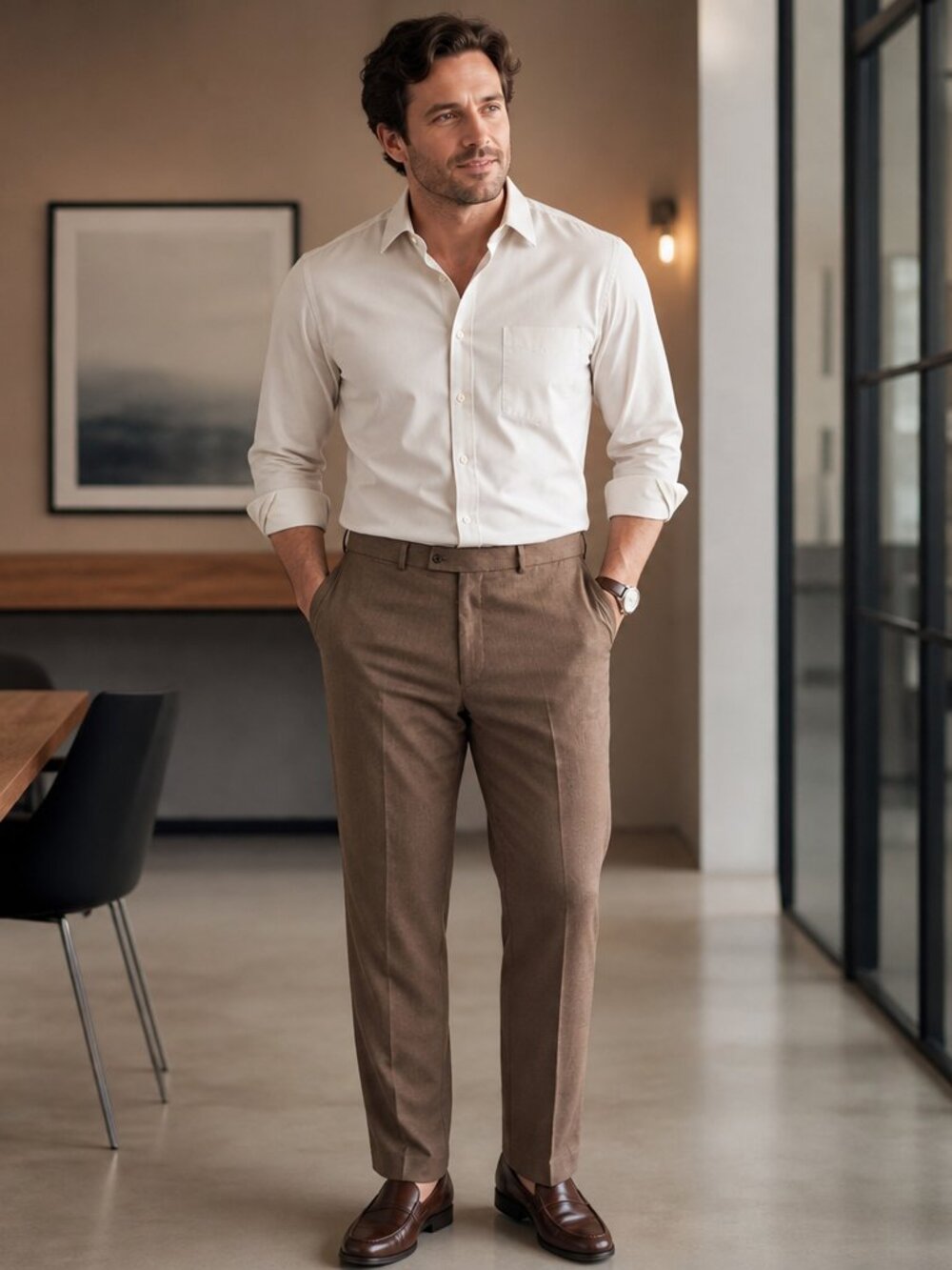 Louis Raphael Tailored Dress Pants in Brown. Size 36x30
